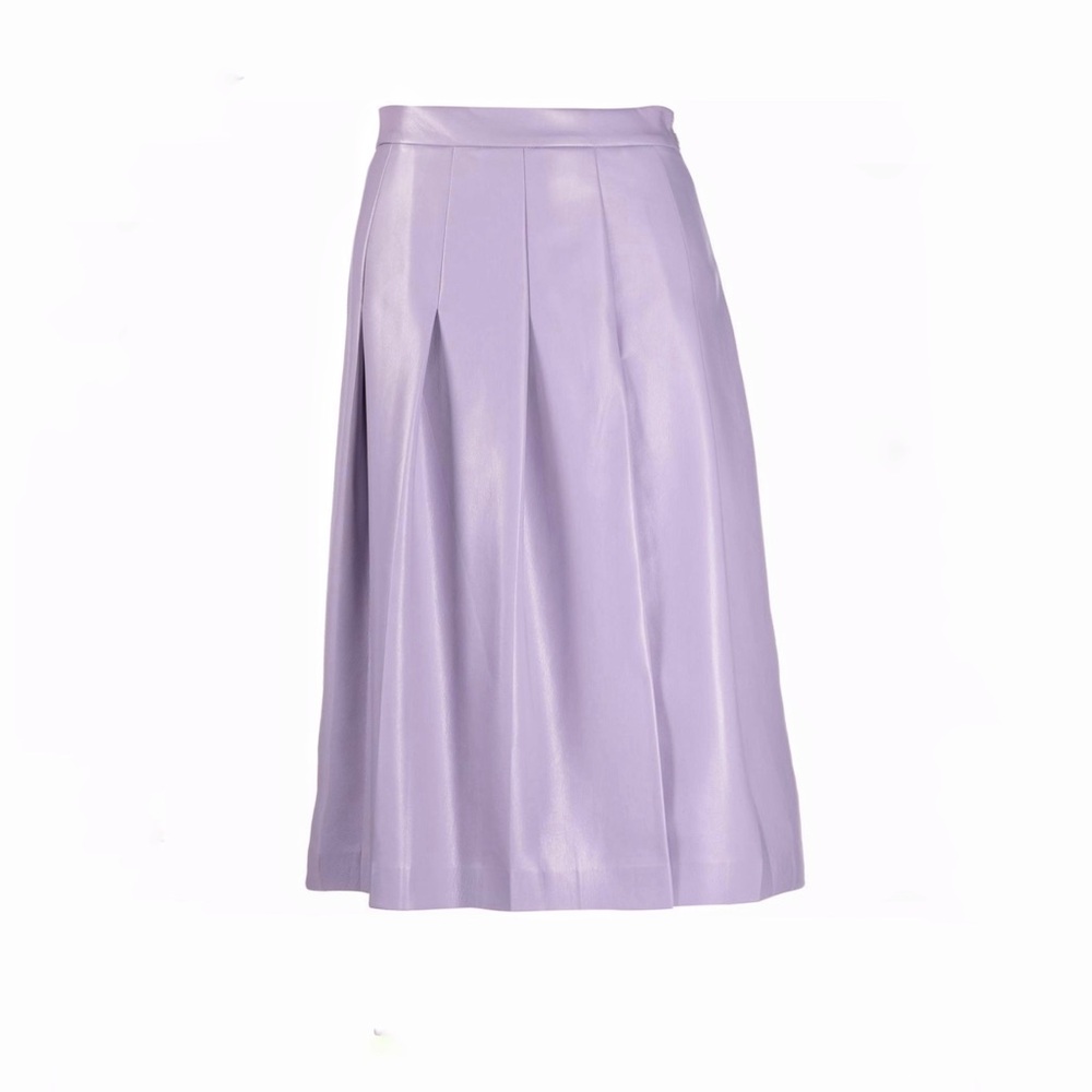 New Bod & Christensen Orchid Bloom Leather Pleat Midi Skirt